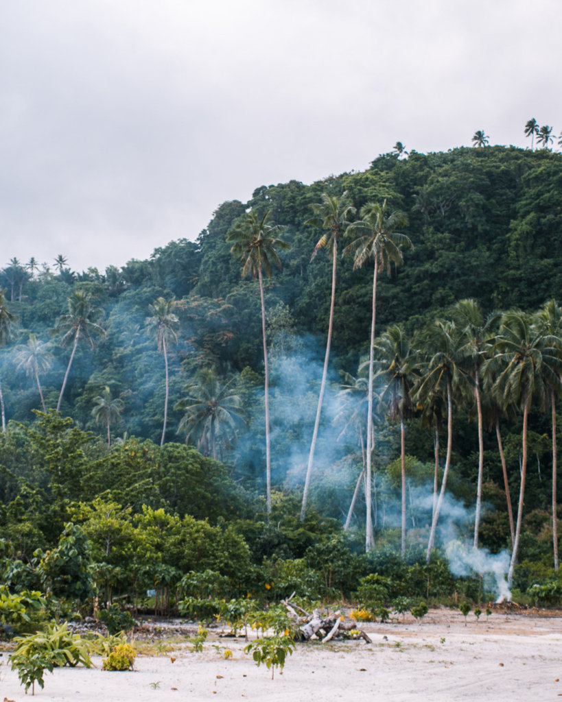 A fire burns in a courtyard in Samoa