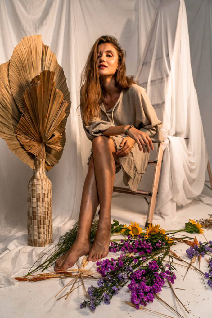 model with flowers