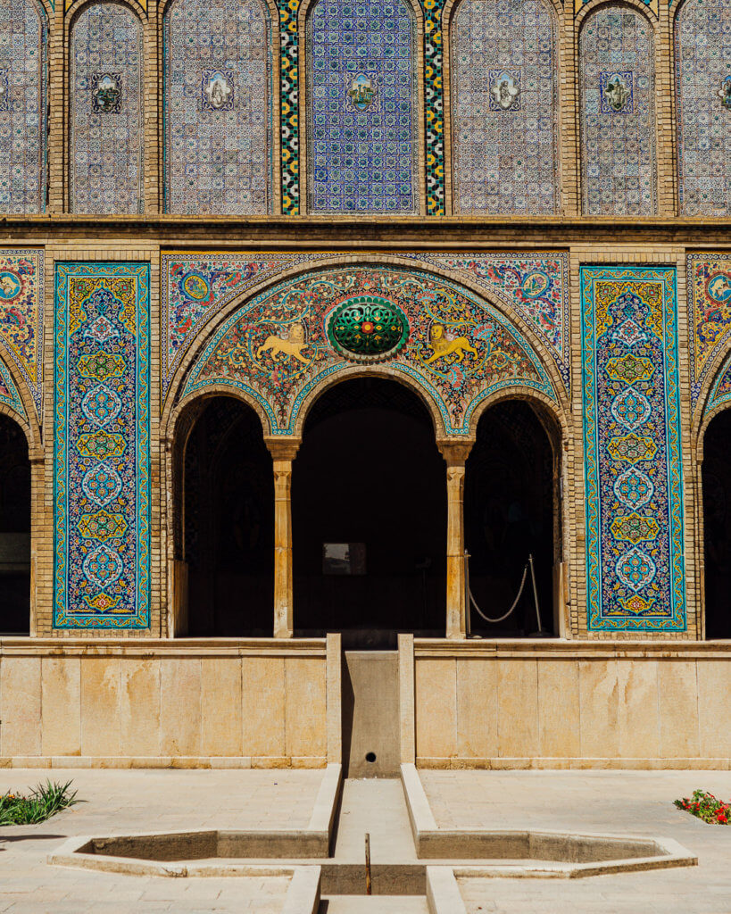 arches and tiled building in Iran Golestan Palace 