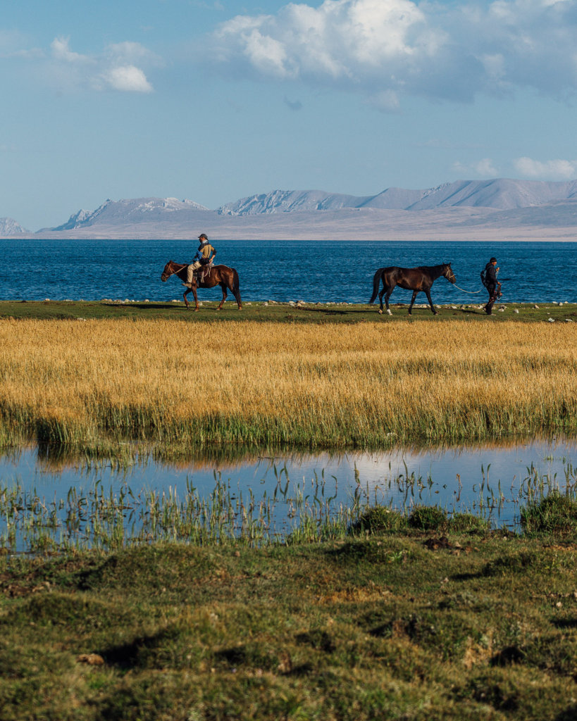 Kyrgyzstan Lake Son Kul with horses