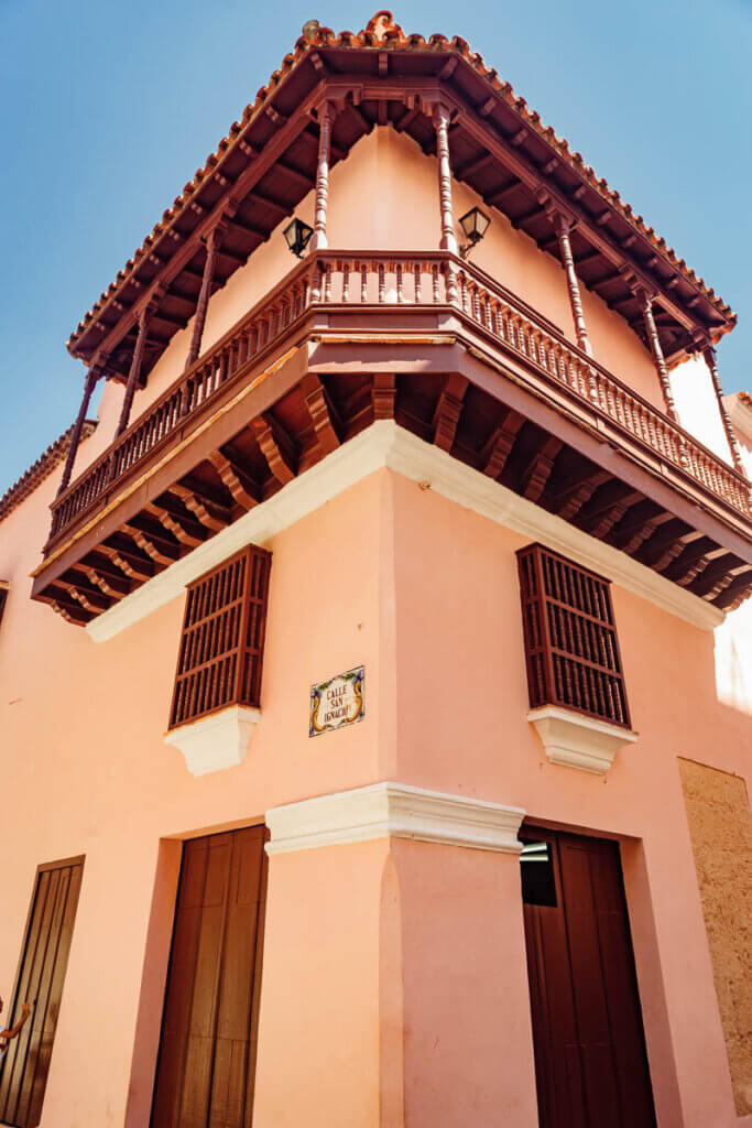 Pink colonial house in Havana.