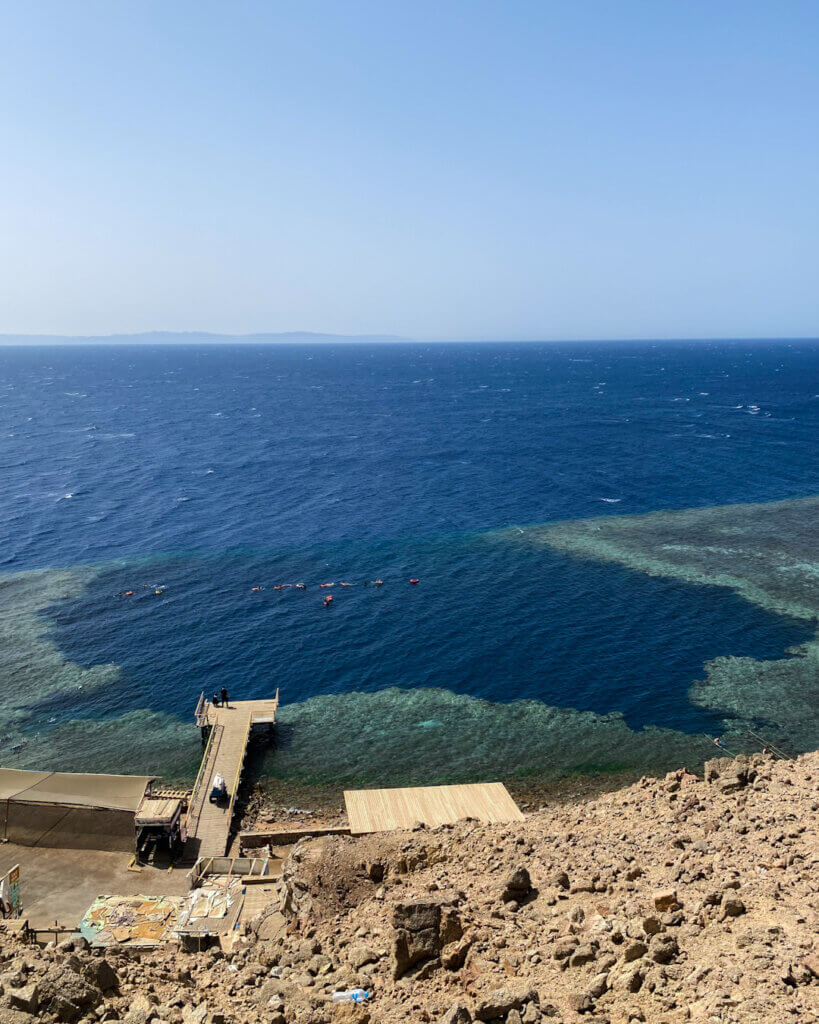 Scenic view of the famous Blue Hole diving site in Dahab, Egypt.