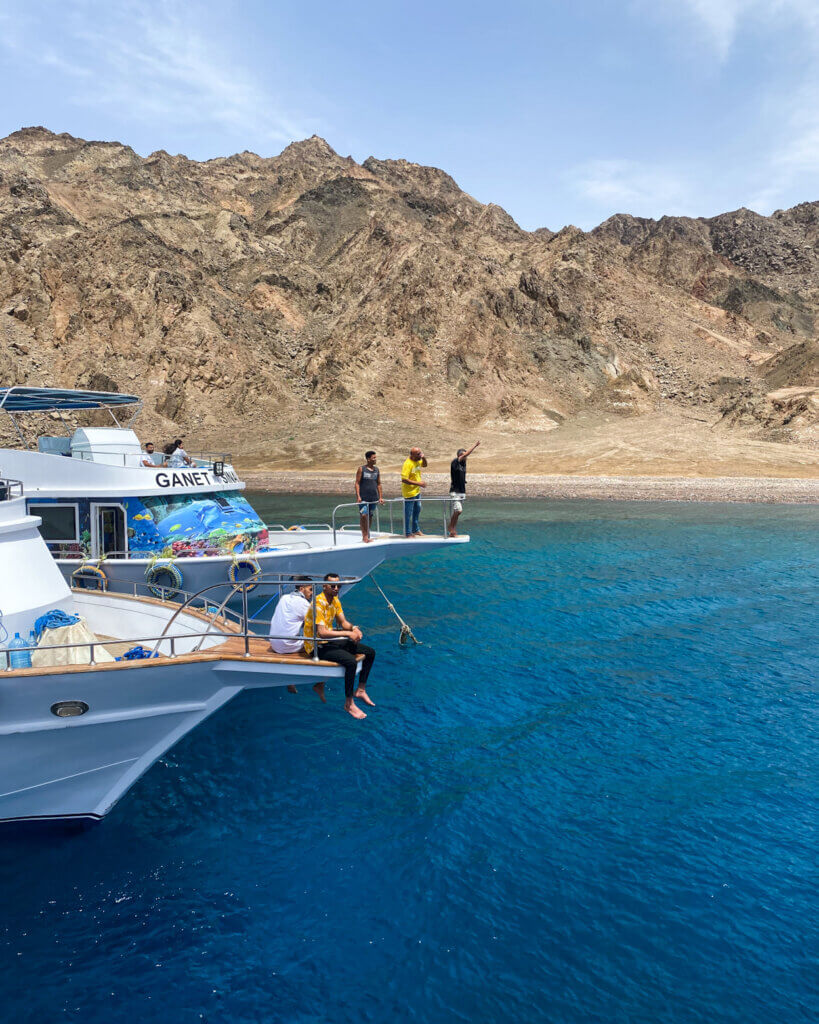  Enjoying a boat trip at the Red Sea in Dahab, Egypt.
