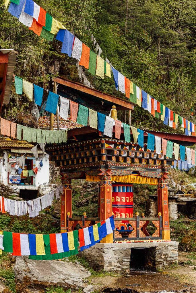 Prayer wheel by the river in Haa Valley