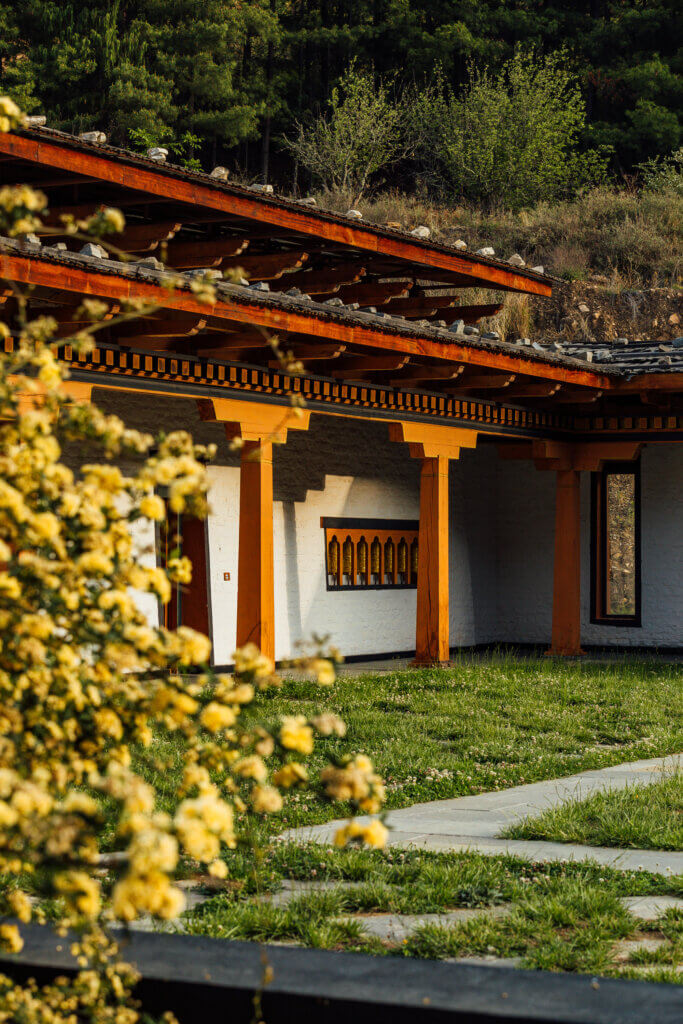 Luxury wellness retreat in Paro, Bhutan, with traditional Bhutanese design and serene mountain views