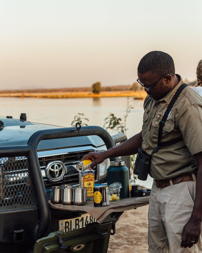 Sundowner time at Kutali Camp, one of the best safari lodges in Lower Zambezi