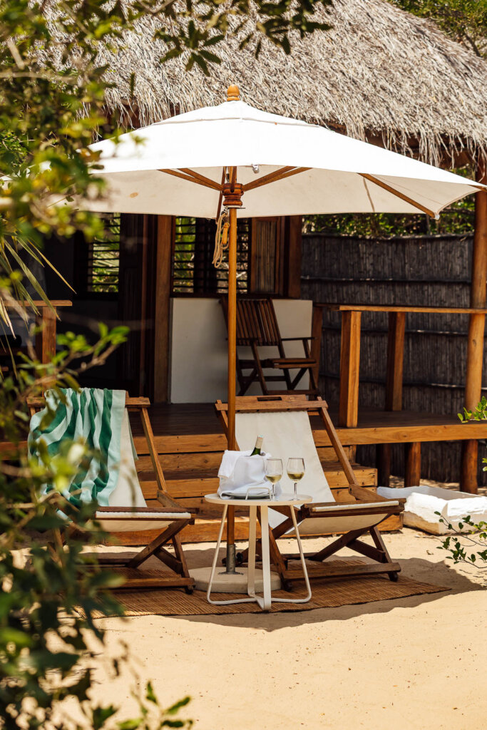 Beachfront hotel surrounded by tropical palms, Mozambique