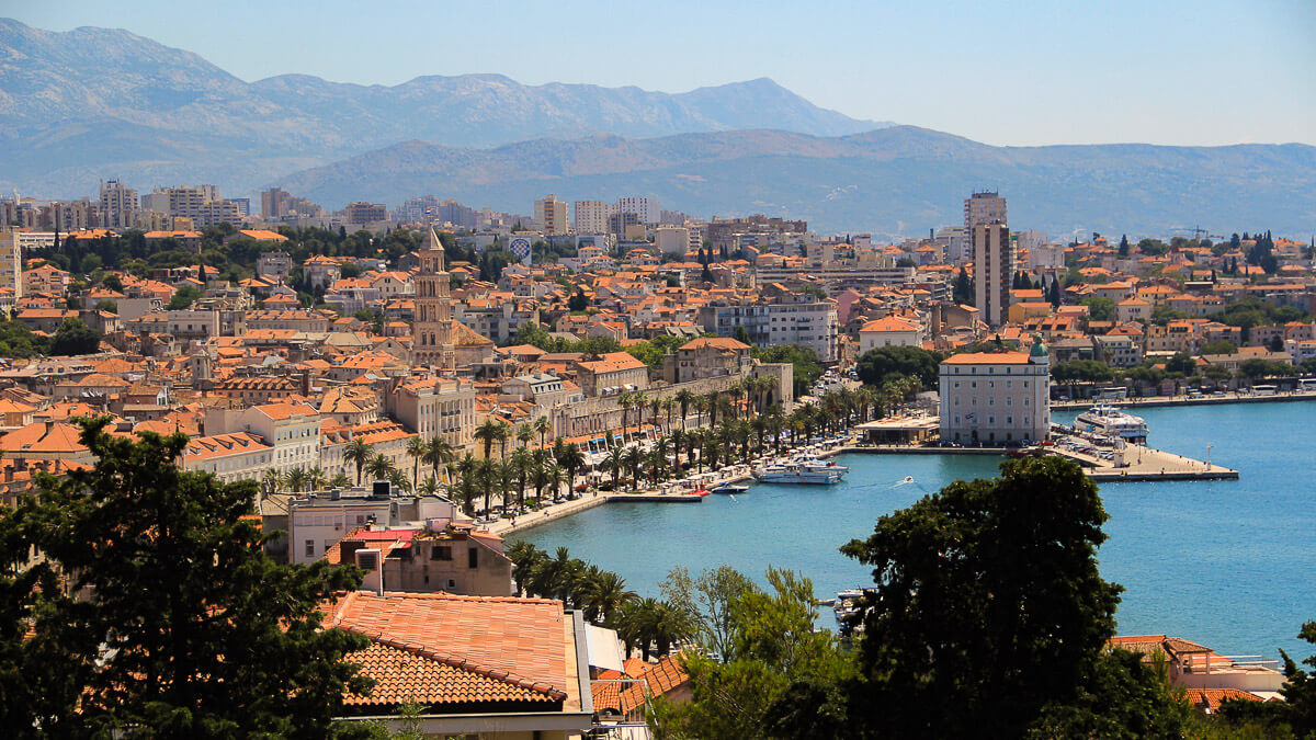 Panoramic view over Split old town and Adriatic Sea from Marjan Hill Croatia