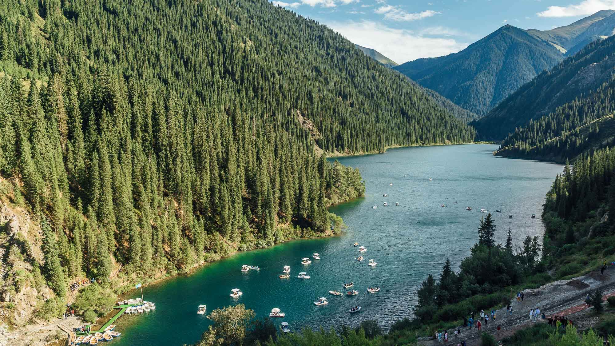 Mountain landscape surrounding Kolsay Lake Kazakhstan